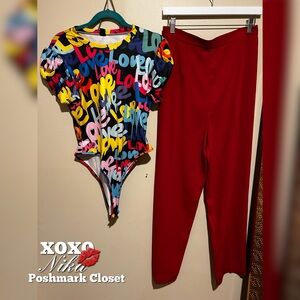 🔥Bundle: Sizzling Shein Love Bodysuit & Red Boutique Pants Bundle!